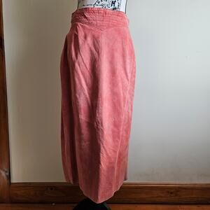 Evan Davies Long Pink Pig Suede Leather Skirt, Sz 12